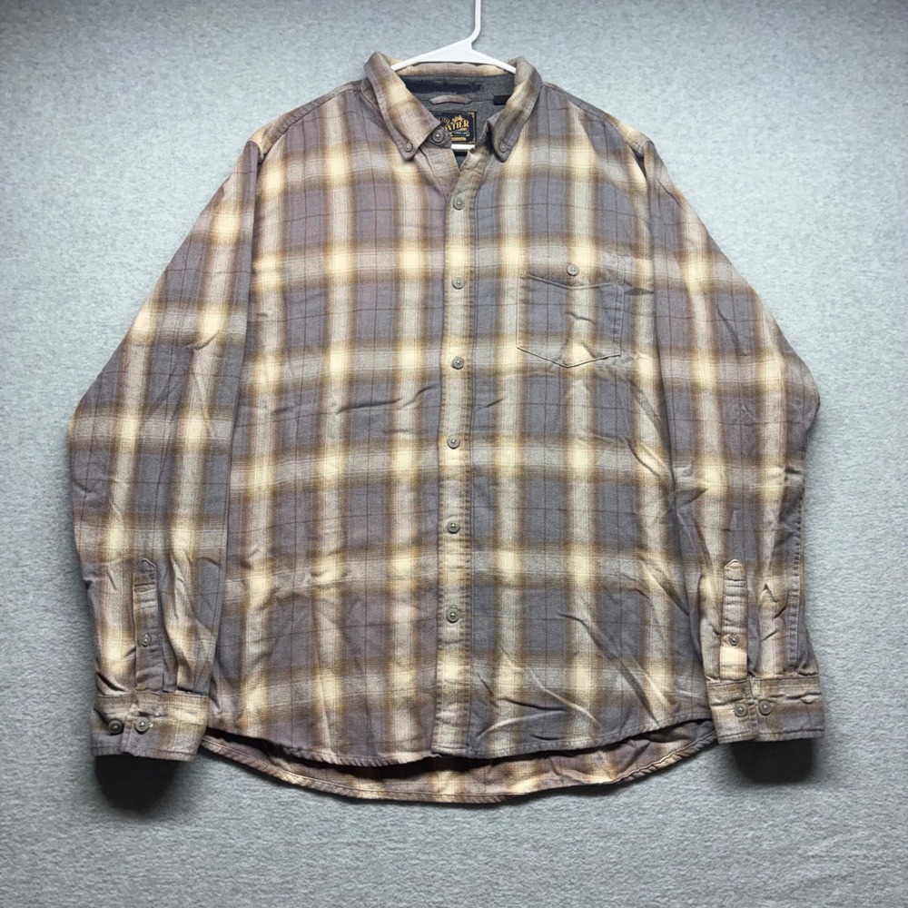 Frontier Threads Weatherproof Mens XL Plaid Flannel Button Down Shirt Brown Grey